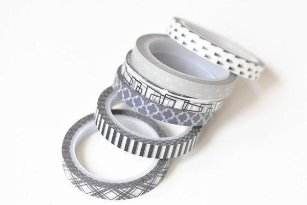 Black Washi Tapes Set Skinny 6 Rolls A Set 6mm Wide x 5 Meters A12723