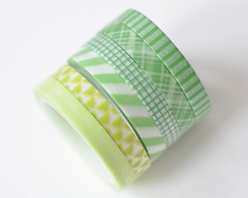 Green Washi Tapes Set Skinny 6 Rolls A Set 6mm Wide x 5 Meters A13327
