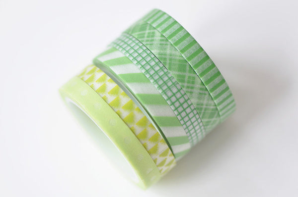 Green Washi Tapes Set Skinny 6 Rolls A Set 6mm Wide x 5 Meters A13327