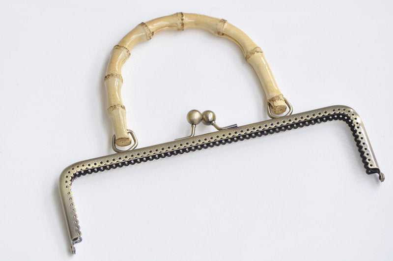 Antique Bronze Large Sewing Purse Frame With Natural Bamboo Handle 20cm/25cm ( 8"/10")