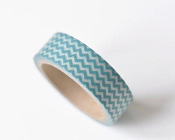 Teal Blue Chevron Wave Washi Tape 15mm Wide x 3M Roll A12143