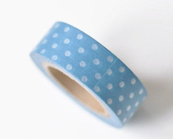 Blue Washi Tape With White Polka Dots Masking Tape 15mm x 5M Roll A13005