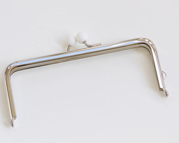 16.5cm Silver Purse Frame Silver Handle Purse Frame With White Plastic Ball Head Glue-In Style 16 x 6.5cm