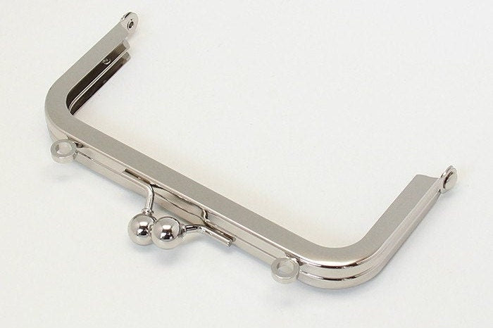 12.5cm (5") Silver Rectangular Purse Frame Bag Hanger Screwed Style With Two Loops 12.5cm x 6cm