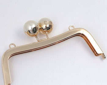 16cm Light Gold Purse Frame Bag Hanger With Pearl Kiss-Lock Comes With Screws