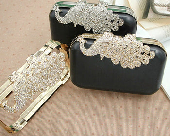 18cm Box Purse Frame Clutch Bag Leaves Peacock Kiss Lock Glue-In  With Paper PatternPick Color