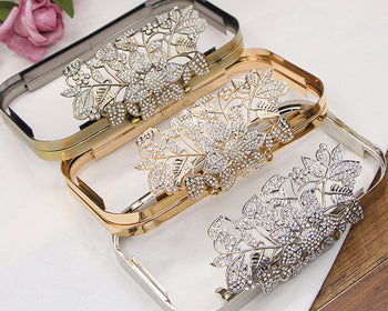18cm Box Purse Frame Clutch Bag Leaves Kiss Lock Glue-In  With Paper Pattern