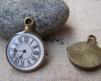 6 pcs of Antique Bronze Enamel Clock Charms Small Size 18x23mm A473
