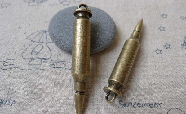 Rifle Bullet Pendants Huge Bronze Charms HEAVY WEIGHT Set of 4 A7069