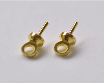50 pcs Gold Peg For Half Drilled Pearls Beads 6mm A7907