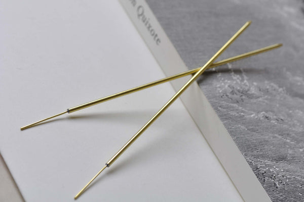 Raw Brass Hair Stick Bun Barrette Slide With Needle Set of 5 A7913
