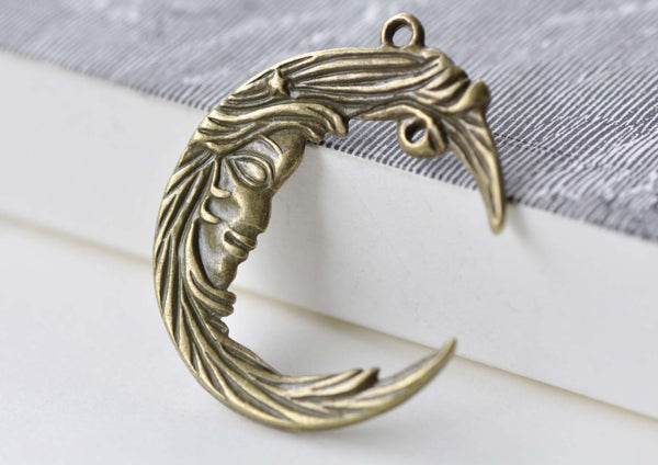 10 pcs Crescent Moon Face Connectors Antique Bronze Pendants A7923