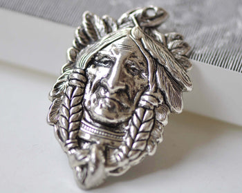 4 pcs Antique Silver Indian Chief Native American Pendants A7928