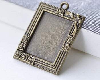 6 pcs Rectangle Base Settings Flower Photo Frame Pendant Tray A7935