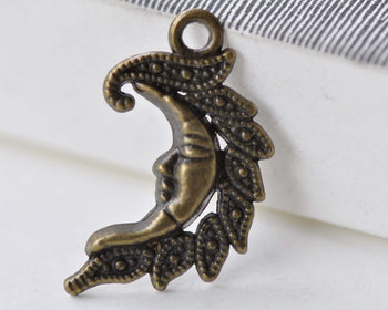 Moon Face Charms Antique Bronze Pendants Set of 20 A7940