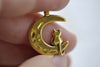 Shiny Gold Crescent Moon Cat Earring Pendant  Set of 20  A7942