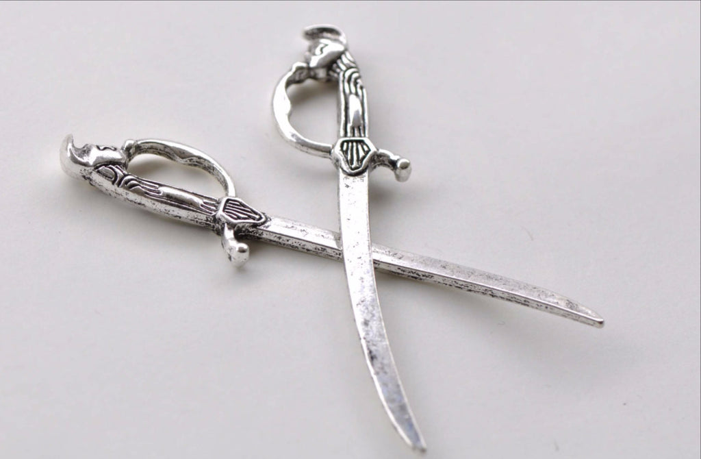 Antique Silver Japanese Blade Katana Sword Pendant Set of 10 A7963