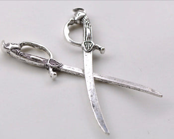 Antique Silver Japanese Blade Katana Sword Pendant Set of 10 A7963