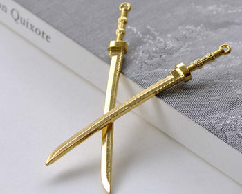 Gold Japanese Blade Katana Sword Charms 10x108mm Set of 5 A7964