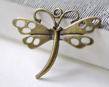 Dragonfly Charms Antique Bronze Cut Out Moth Pendants Set of 10 A7980