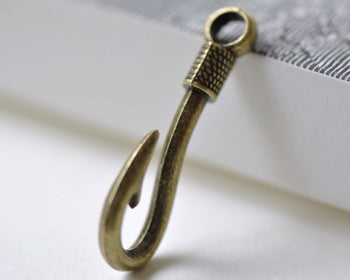 10 pcs Antique Bronze Coiled Fishing Hook Charms A8002