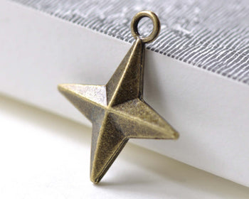 Antique Bronze Four Pointed Star Charm Pendants Set of 10 A8004