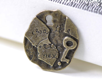 Antique Bronze Steampunk Key Lock Embossed Charms Set of 20 A8009