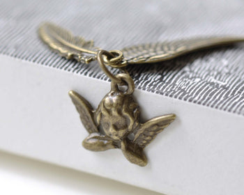 Antique Bronze Angel Feather Wing Kit Charms Set of 10 A8022