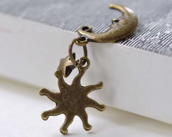 Antique Bronze Celestial Kit Sun Moon Star Sky Charms Set of 10 A8023