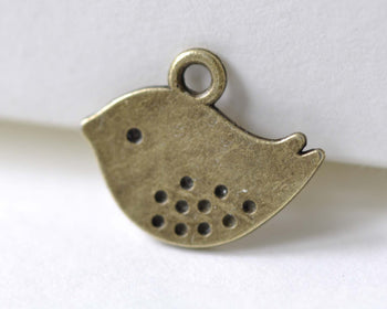 Flat Baby Bird Charms Antique Bronze Dotted Sparrow Set of 20 A8018