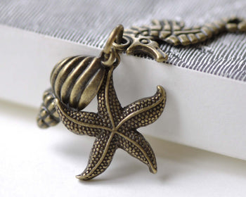10 Sets Antique Bronze Starfish Seahorse Conch Kit Pendants A8021