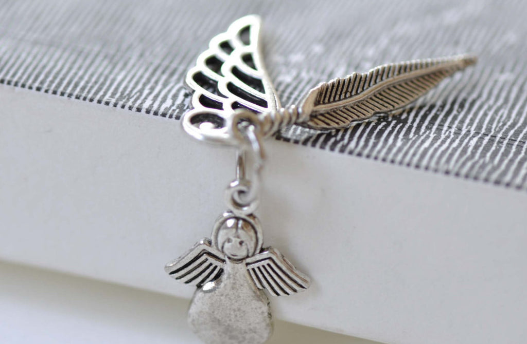 Antique Silver Angel Feather Wing Kit Charms Set of 10 A8025