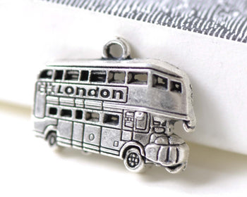 Antique Silver Double Decker London Bus Charms Set of 20 A8026