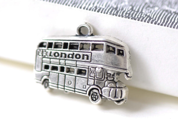 Antique Silver Double Decker London Bus Charms Set of 20 A8026