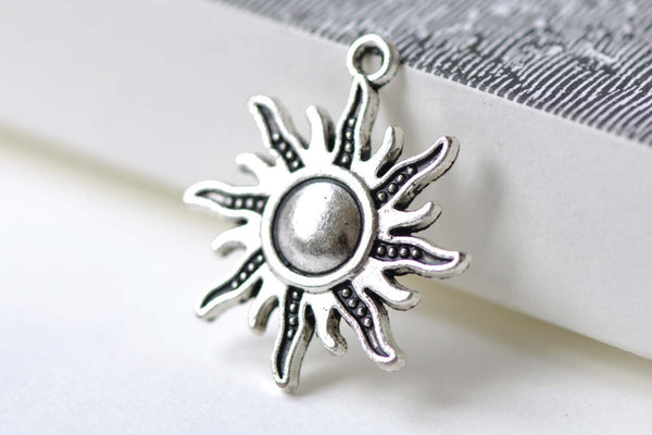 Antique Silver Sun Flame Fire Charms 25x28mm Set of 20 A8031