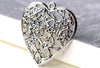 Antique Silver Large Flower Heart Pendants Charms Set of 10 A8033