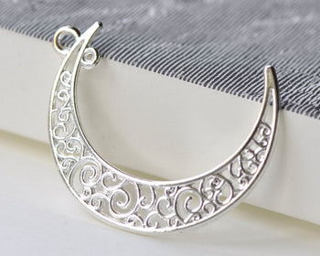 Silver Crescent Moon Swirly Connectors Pendants Set of 10 A8036