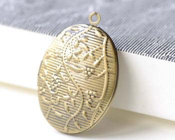 4 pcs Picture Locket Striped Grape Leaf Branch Oval Photo Locket A8042
