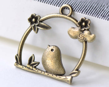 Antique Bronze Filigree Bird Cage Charms  25x26mm Set of 10 A8051