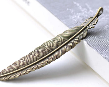 Antique Bronze Super Large Feather Pendants 22x106mm Set of 6 A8056