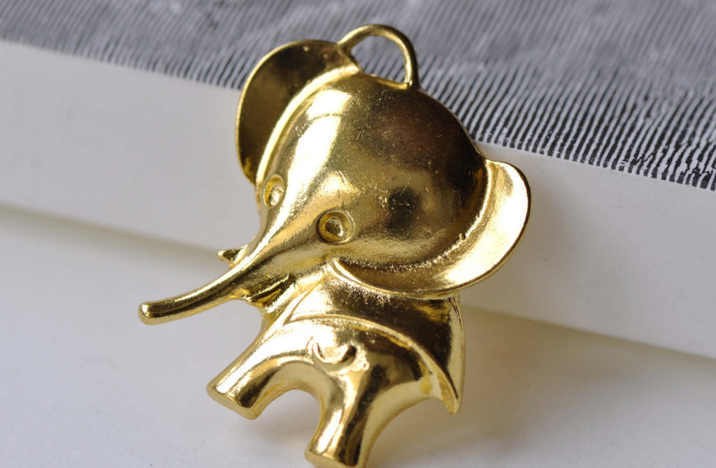 Gold Baby Elephant Pendants Kawaii Charms 36x37mm Set of 6 A8059