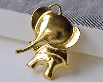 Gold Baby Elephant Pendants Kawaii Charms 36x37mm Set of 6 A8059