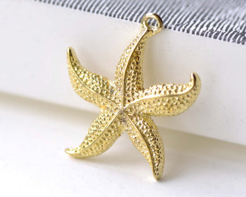 Shiny Gold Starfish Sea Star Pendants Charms 23mm Set of 10 A8060