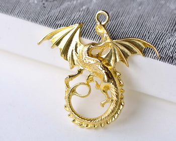 Flying Dragon Charms Shiny Gold Large Pendants Set of 10 A8076