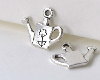 Antique Silver Flower Watering Can Charms Set of 20 A7950