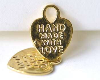 Gold Heart Charms Double Sided 12x15mm Set of 40 A8083