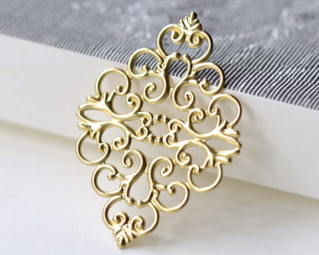 Raw Brass Filigree Rhombus Stamping Embellishments Set of 10 A8088