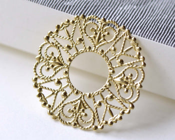 10 pcs Raw Brass Filigree Heart Floral Stamping Embellishments A8089