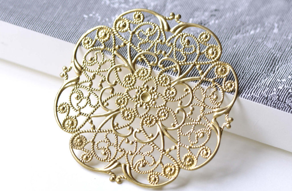 Large Raw Brass Filigree Floral Stamping Embellishments Set of 5 A8087