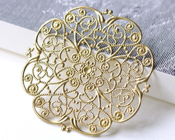 Large Raw Brass Filigree Floral Stamping Embellishments Set of 5 A8087